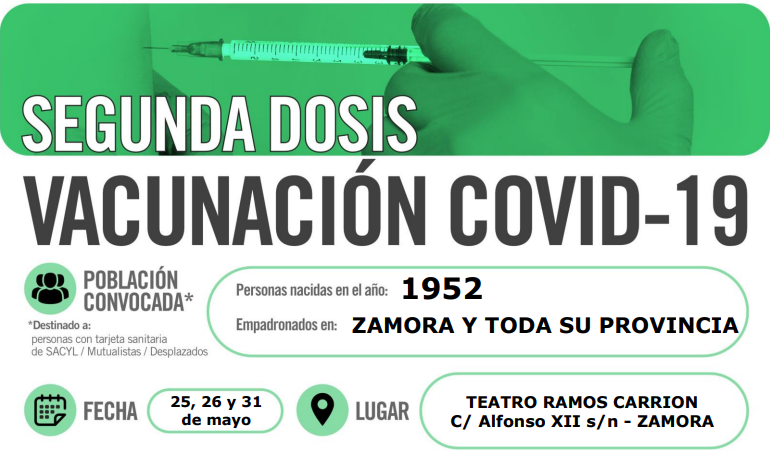 Vacuna covid Zamora segunda dosis 1952