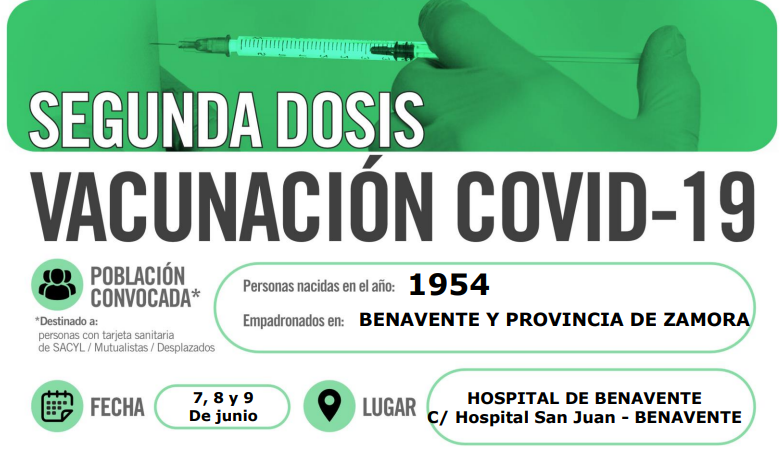 Segunda dosis Benavente Vacuna covid 1954