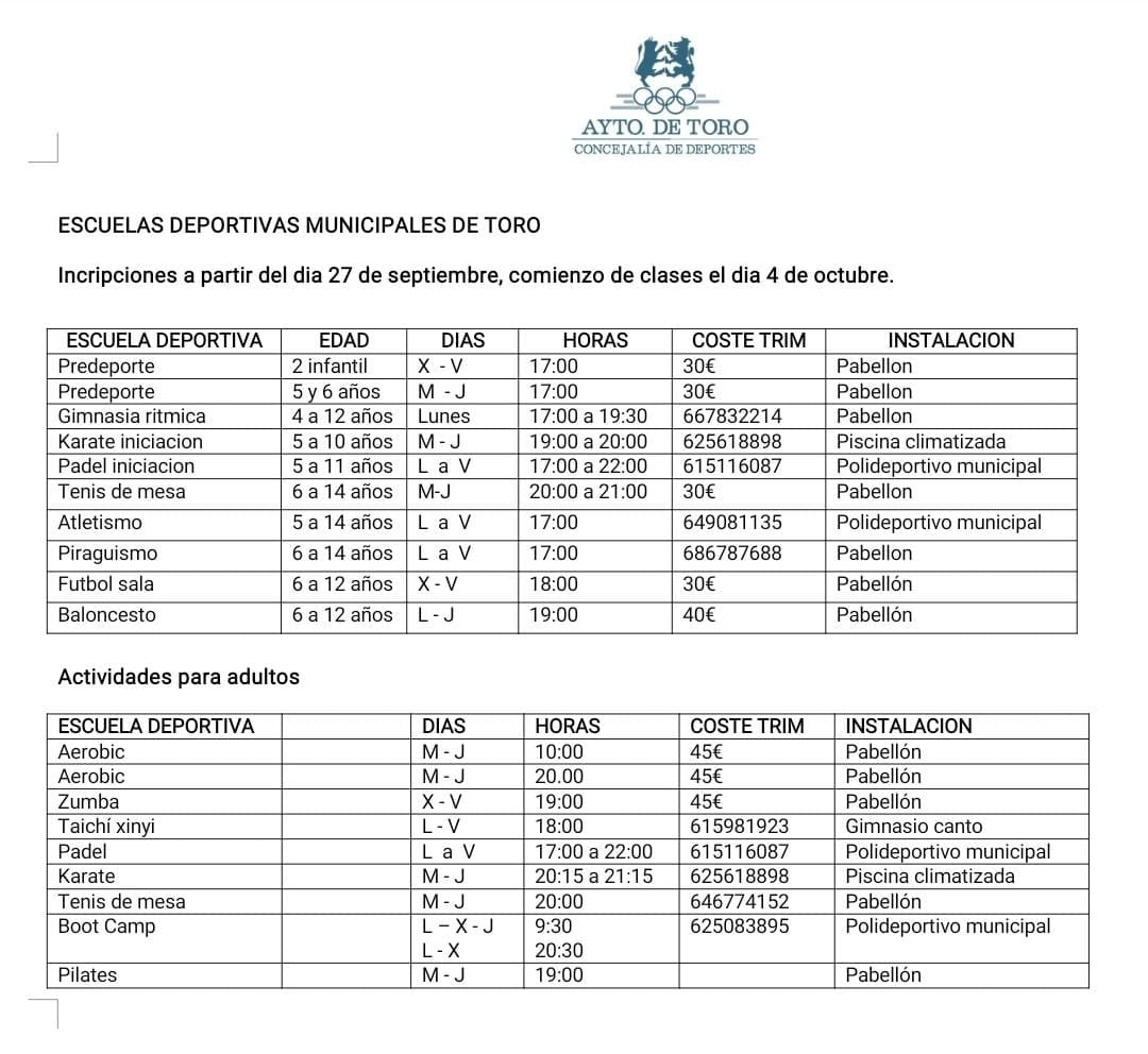 Escuelas deportivas municipales de Toro