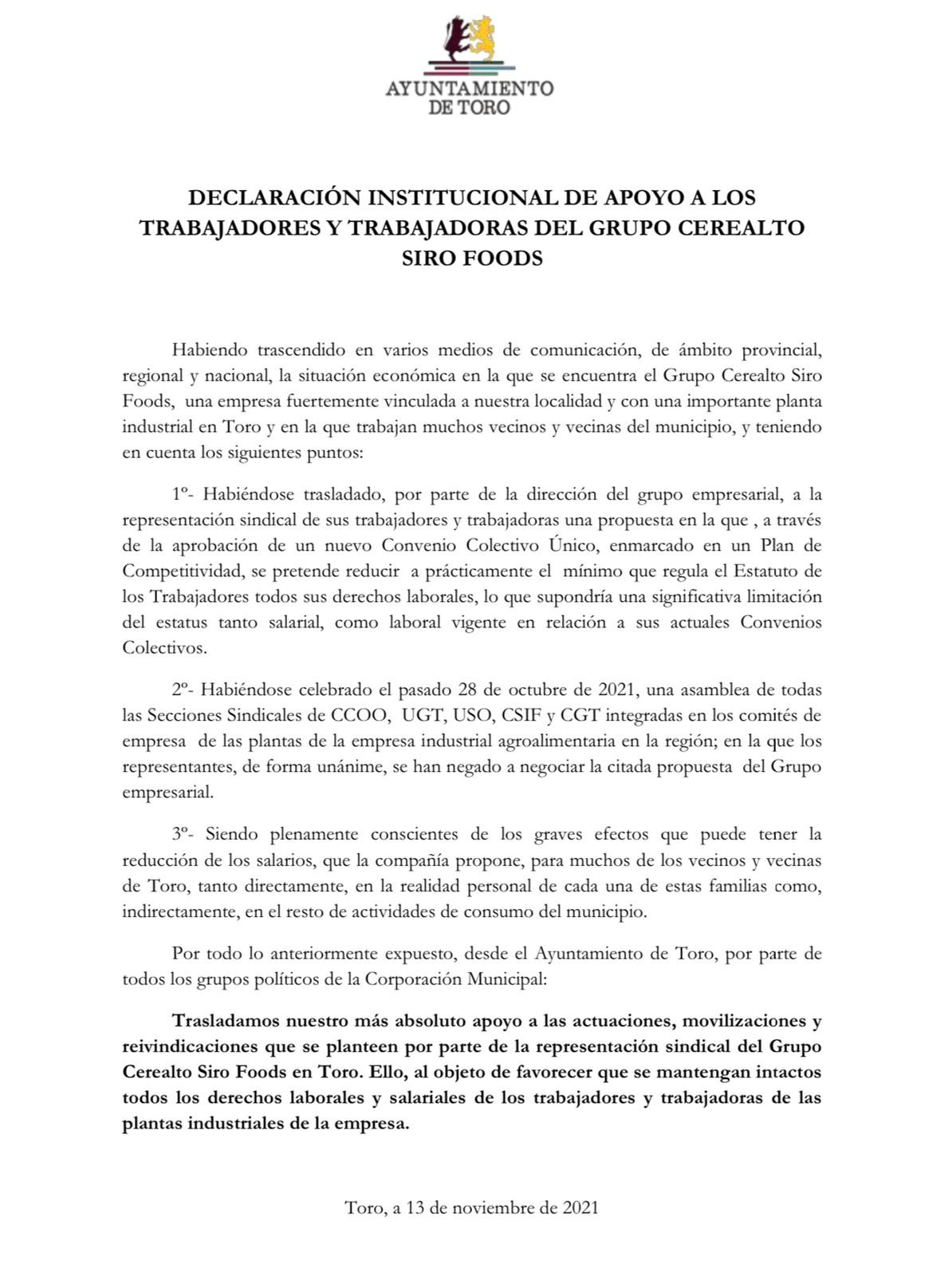 Declaraciu00f3n trabajadores Grupo Cerealto