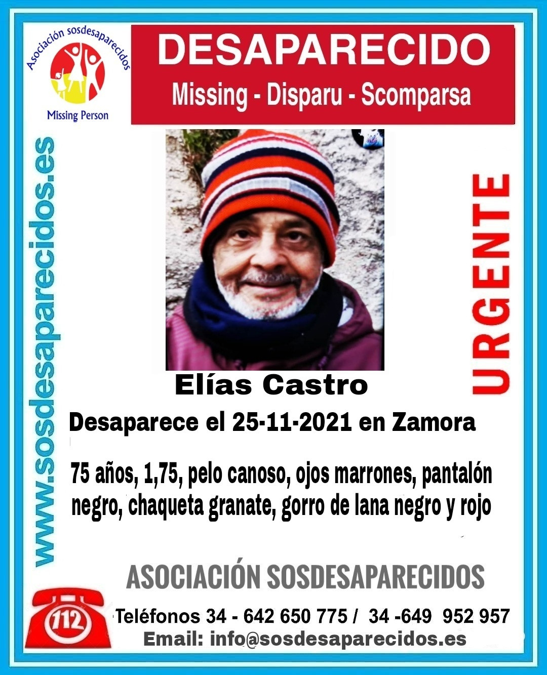 Elu00edas Castro, desaparecido en Zamora