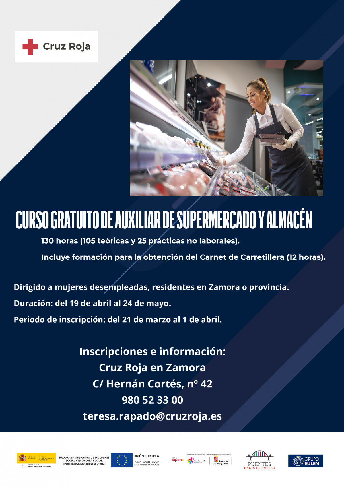 Cartel curso empleo auxiliar almacu00e9n zamora 2022