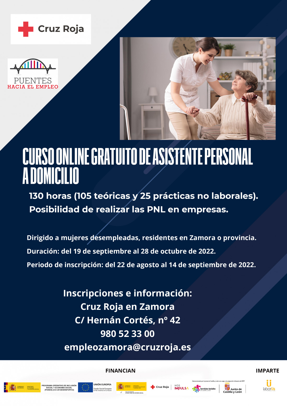 Cartel curso empleo asistente personal agosto online 2022