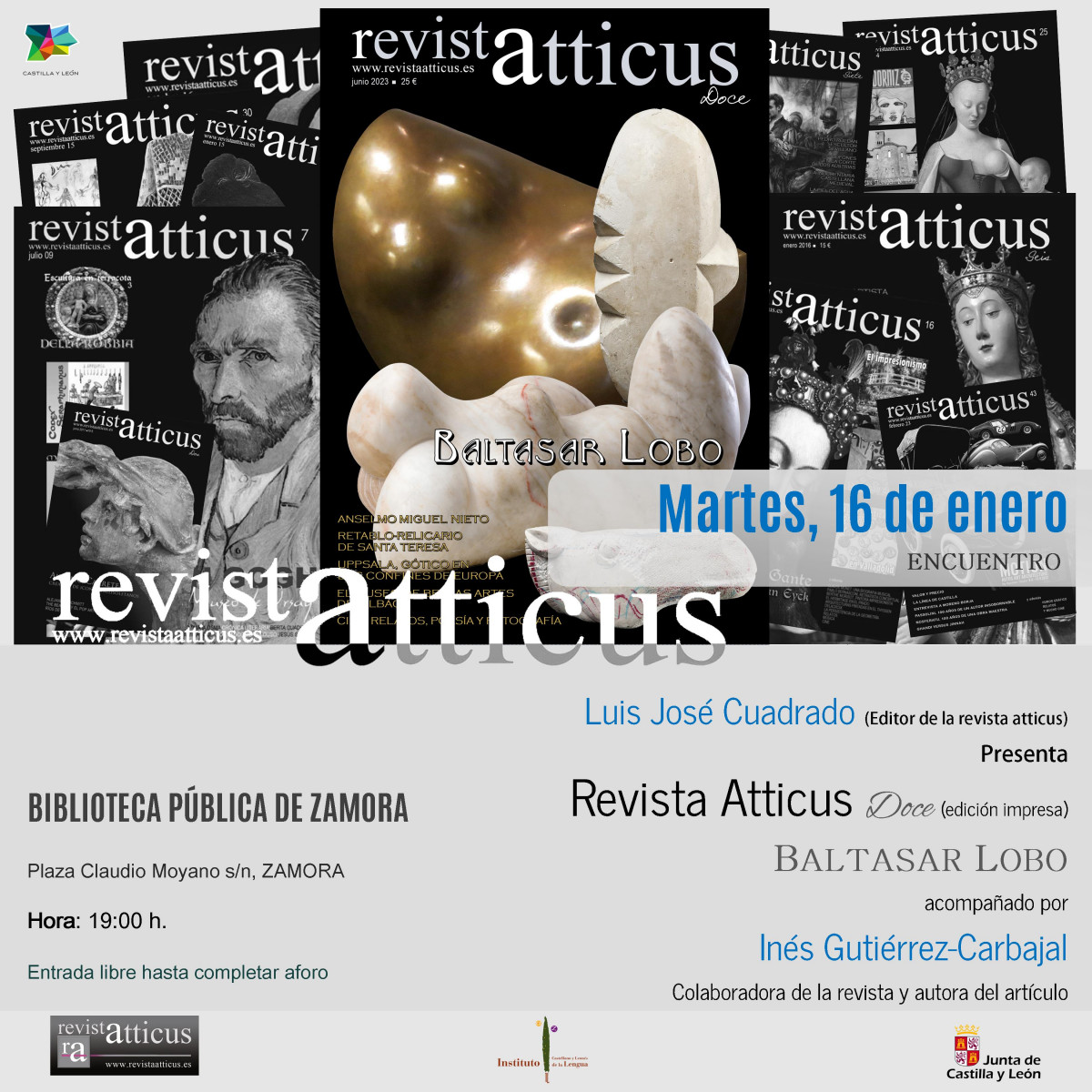 16 01 2024. [Biblioteca Pu00fablica de Zamora]. Presentaciu00f3n Revista Atticus. Baltasar Lobo   RRSS